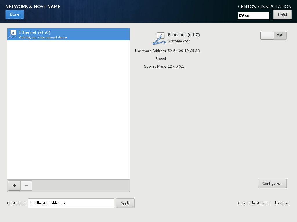 Configuration screen for Network Interfaces