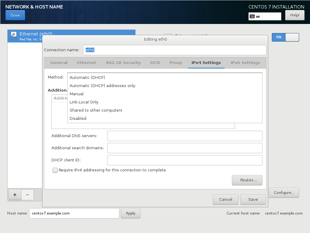 Custom network configuration