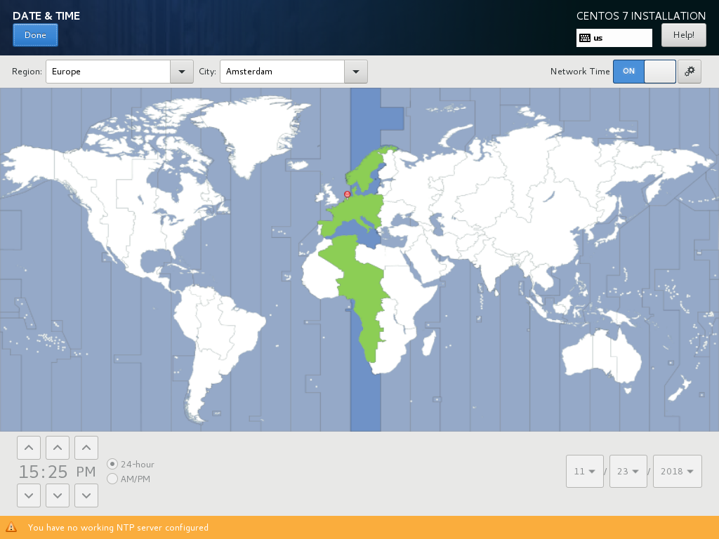 Time and Timezone configuration screen