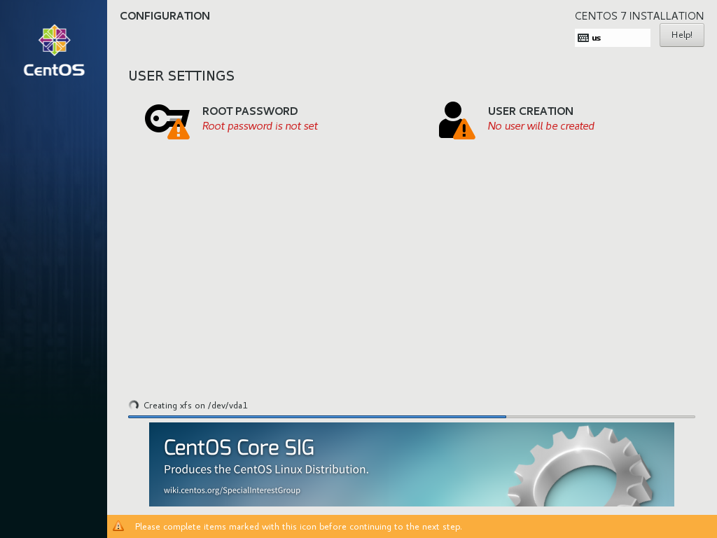 Account configuration during installation